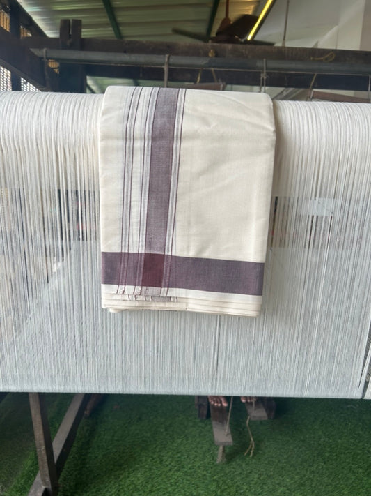 20% DISCOUNT! KaithariKada 100% Cotton Off White - (Unbleached) - Pure Cotton - 100x100 thread - NORTH INDIAN - ATTACHED GAMCHA 9X5 Dhoti Brown Striped 1.75 inch Kara - 7KK5196PMC