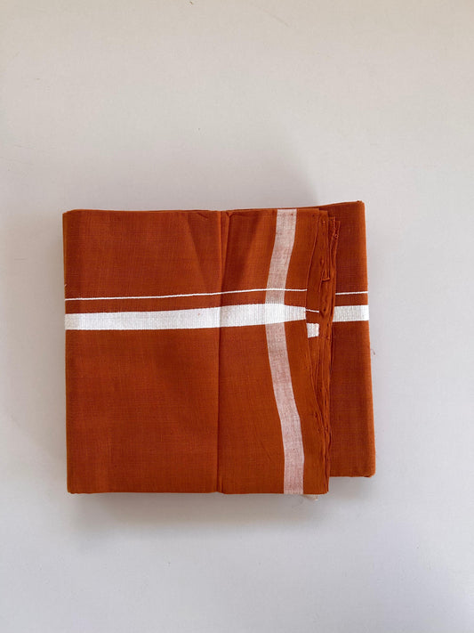 Kerala Handloom Single Kaily/Lungi - KaithariKada 100% Pure Cotton - 60s - 1 cm White Kara With Kavi Colour Body - (2 meter / 4 muzham) - 55 KK8081 ELA