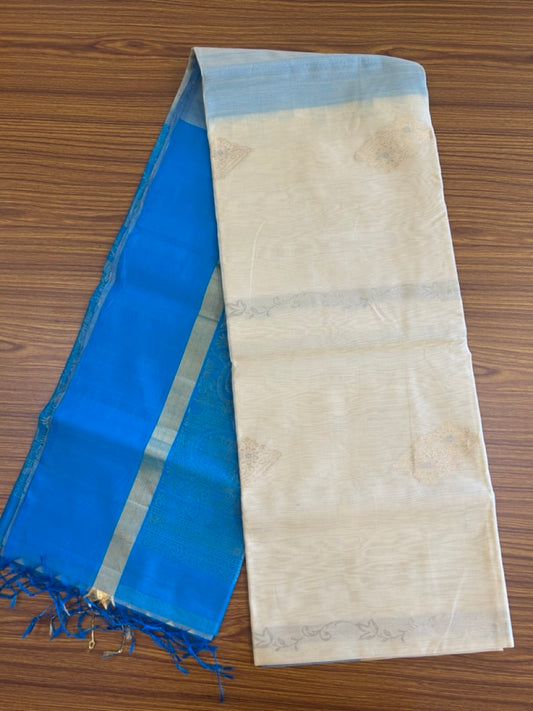 KaithariKada- Balaramapuram Saree - 100% PURE Cotton Silk - Azure Blue & Cream Design - 1KK1006KK