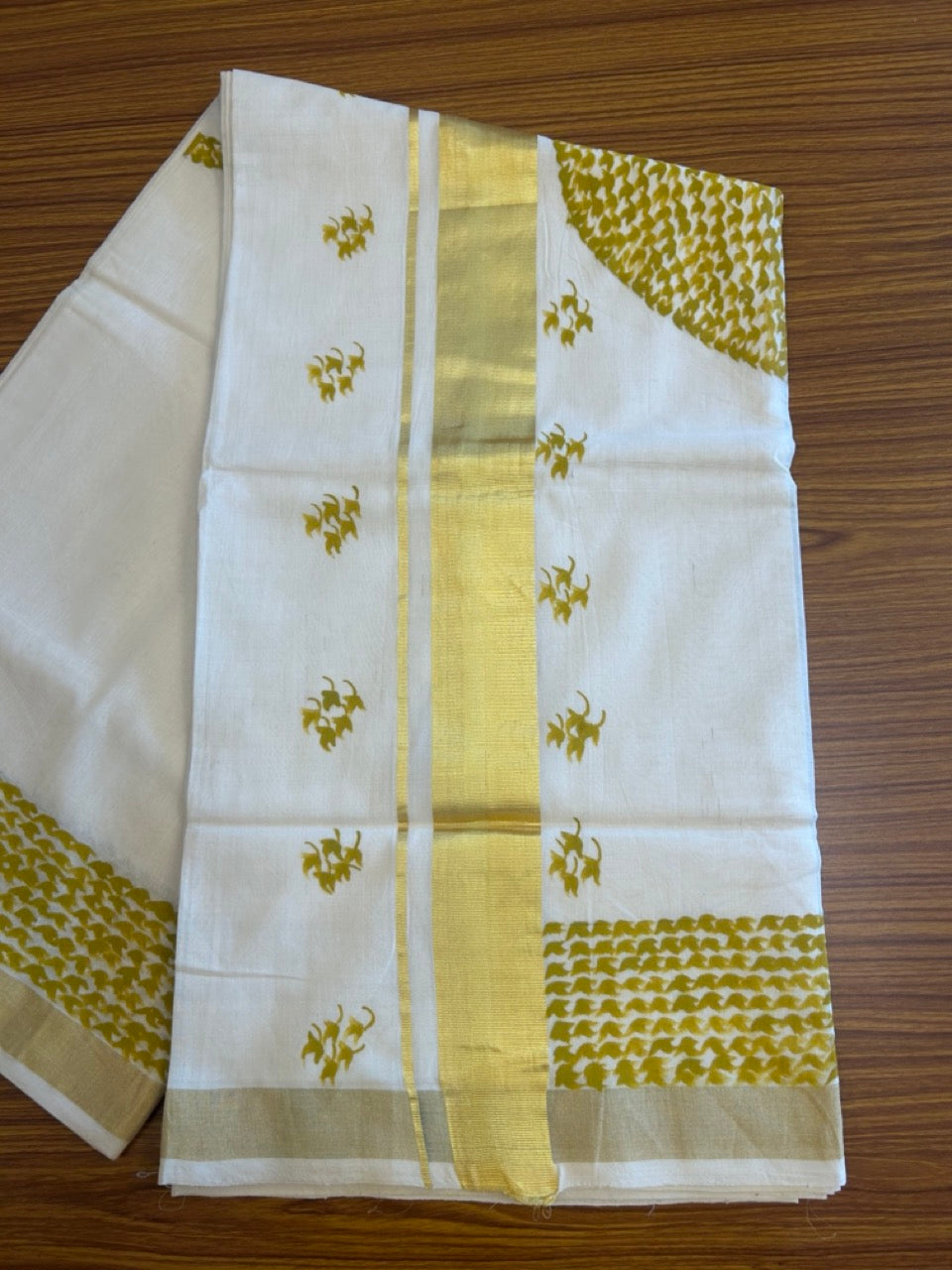Kaitharikada Kerala Saree - Cotton Off white - Kasavu with Hand Painted Design - 8KK1006KK