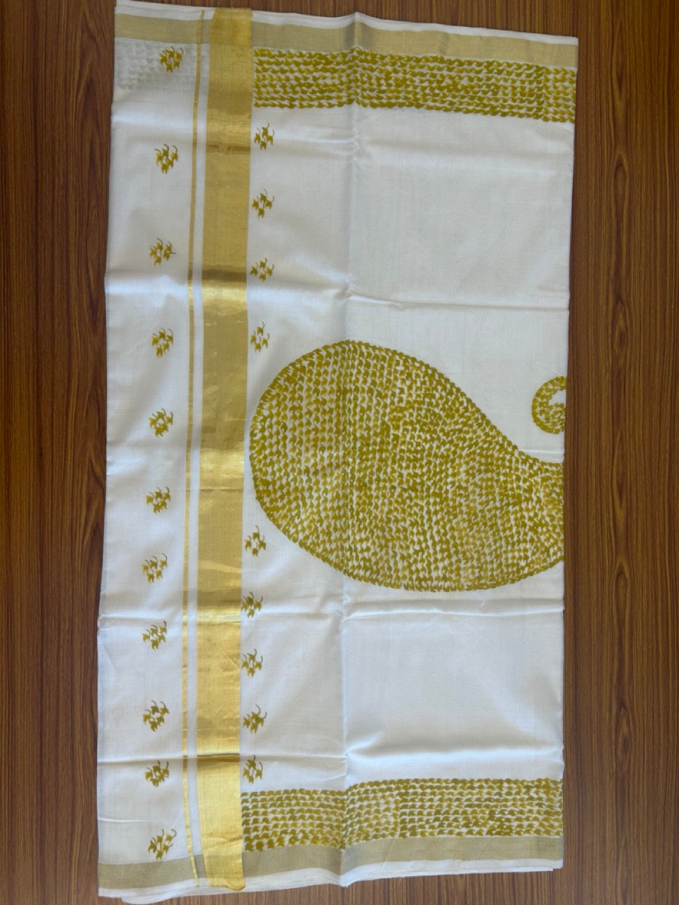 Kaitharikada Kerala Saree - Cotton Off white - Kasavu with Hand Painted Design - 8KK1006KK