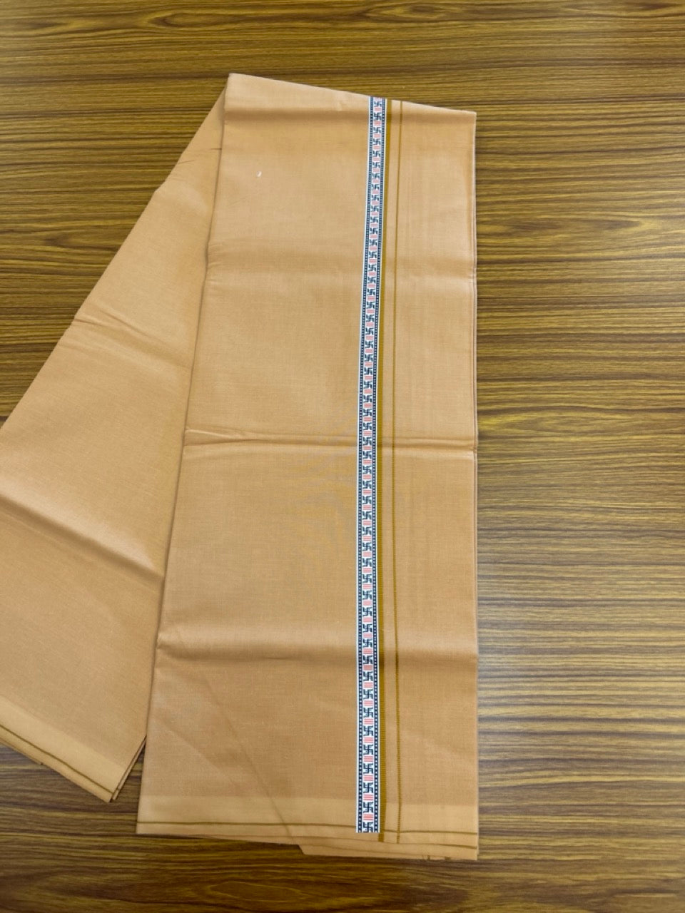 39% Discount! Kaitharikada - Pure Cotton - Single Kaily / Lungi - 0.75 inch Brown & Multi colour Pattern Printed kara with Light kavi colour body (2 meter / 4 muzham) - 14 KK5306 GAN