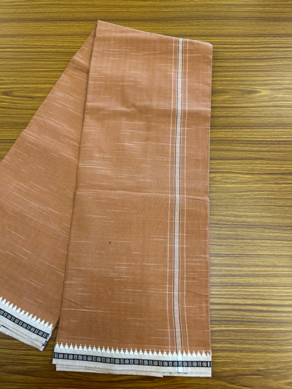 Premium Kathar Type Kavi Mund Pure cotton - Kaitharikada - Single Kaily / Lungi - 1 inch White & Black Stripes kara kuppadam Border with Kavi colour body (2 meter / 4 muzham) - 8 KK5306 MUT