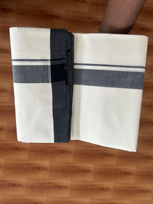 25% Discount! KaithariKada Handloom Millpaav - Kerala Handloom - Cotton Double Mundu/Dhoti Off white (Unbleached) - 80x90 - 1.25 inch Black Mulloth Kara - 22 KK5383 RAM