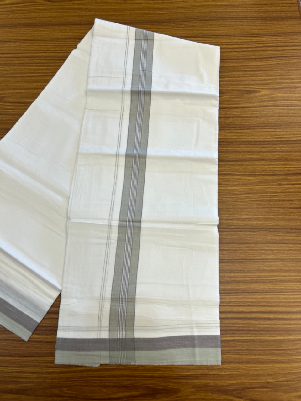 20% Discount! KaithariKada Balaramapuram 100% Cotton Double Pure white Mundu/Dhoti- 100X80 - 1.5 inch Brown & Mint Green striped Shaded kara - 3.90mtr ( 8 muzham) - 12 KK5306 VIN