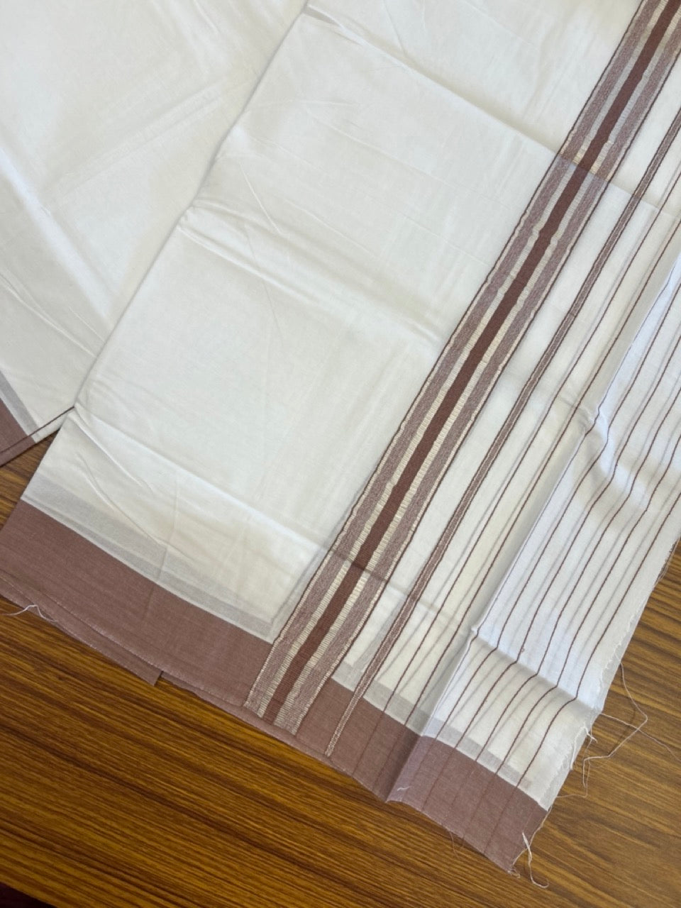 20% Discount ! KaithariKada Balaramapuram 100% Cotton Double Pure White Mundu/Dhoti - 100X80 - 6.5 inch Silver Kasav & Navy Blue Stripes kara 3.90 mtr (8 muzham) - 5 KK5306 PMC