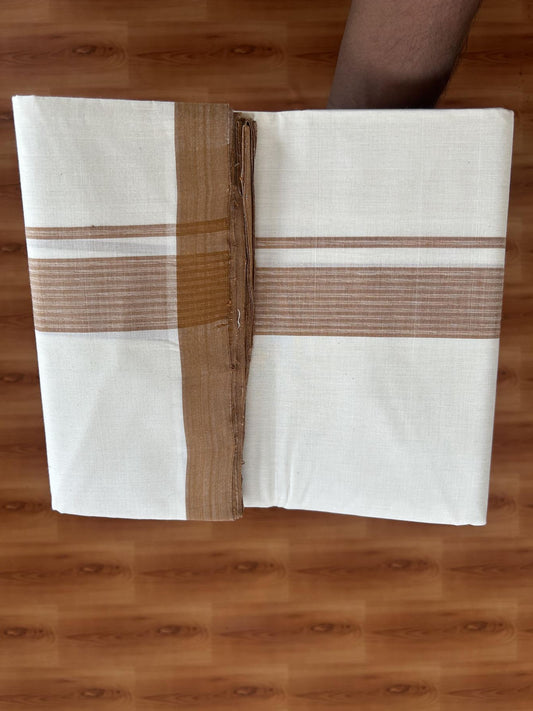 25% Discount! KaithariKada Handloom Millpaav - Kerala Handloom - Cotton Double Mundu/Dhoti Off white (Unbleached) - 80x90 - 1.5 inch Brown Shaded Stripes Kara 3.60 meter (8 Muzham) - 17 KK5383 RAM