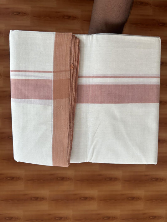 25% Discount! KaithariKada Handloom Millpaav - Kerala Handloom - Cotton Double Mundu/Dhoti Off white (Unbleached) - 80x90 - 1.25 inch Bronze Brown Mulloth Kara 3.60 meter (8 Muzham) - 23 KK5383 RAM
