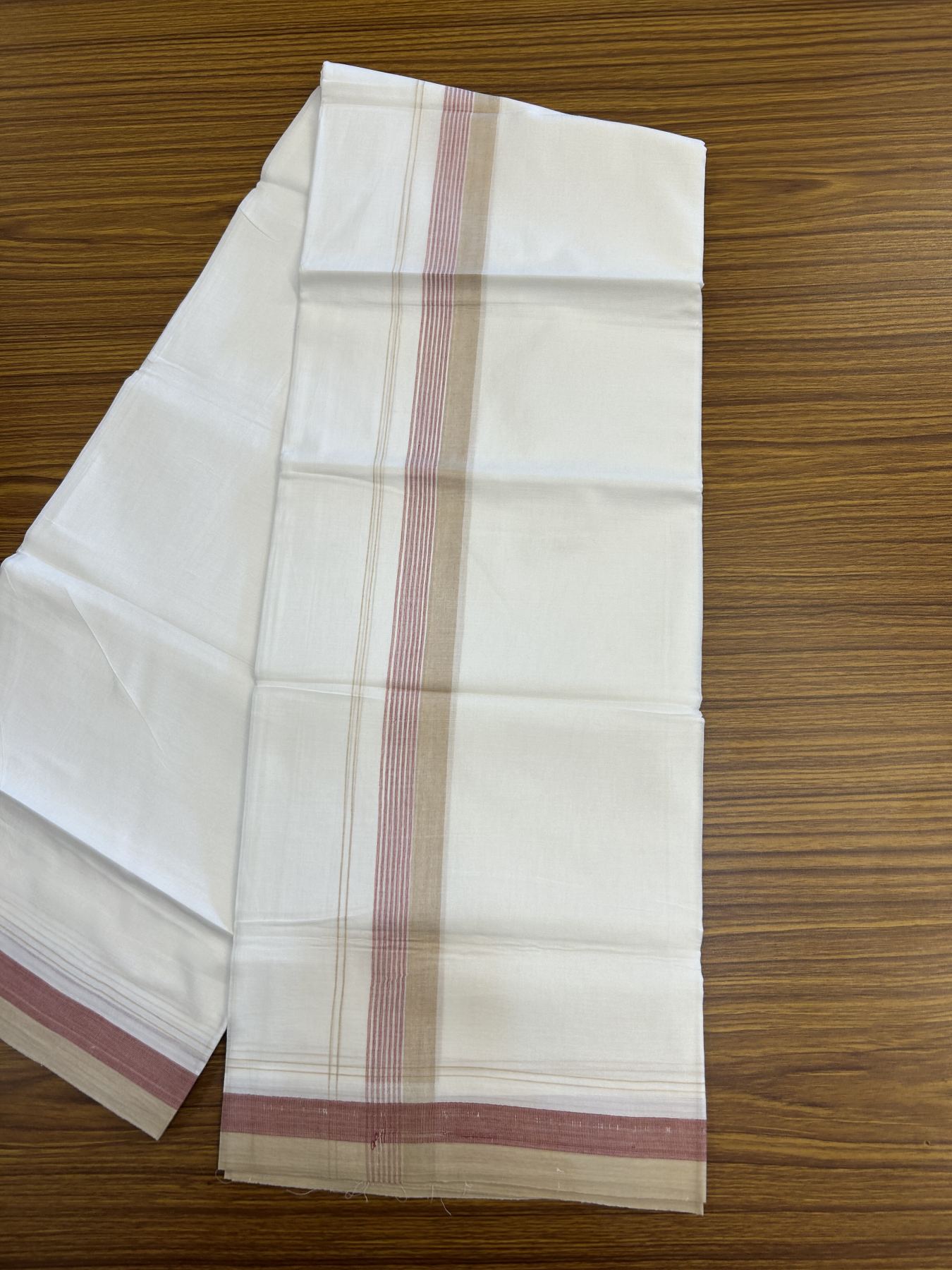 20% Discount! KaithariKada Balaramapuram 100% Cotton Double Pure white Mundu/Dhoti- 100X80 - 1.5 inch Cream & Rose Pink kara - 4 mtr ( 8.5 muzham) - 8 KK5341 VIN