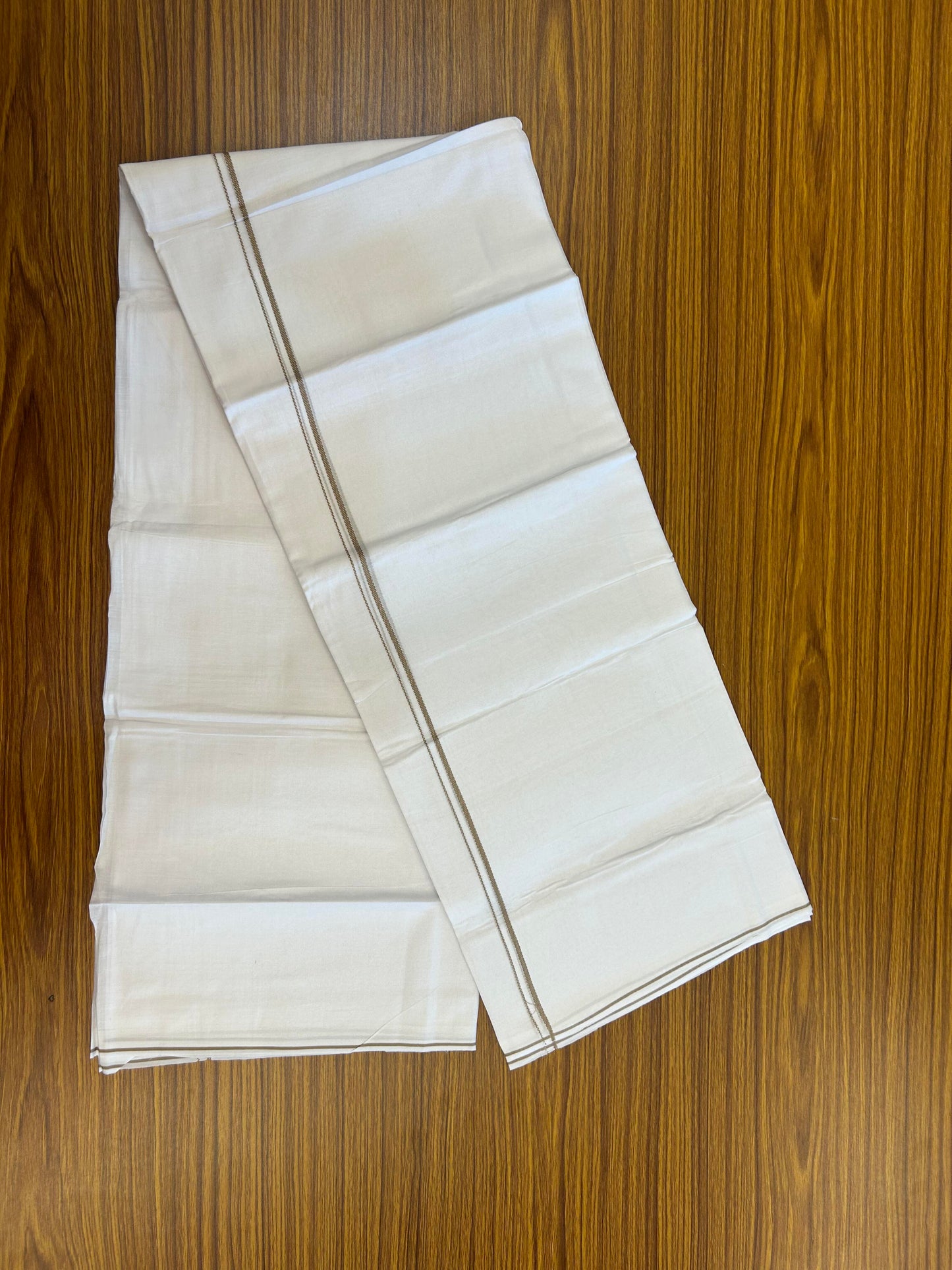 20% Discount!! New!! KaithariKada Balaramapuram 100% Cotton Pure White Double Mundu / Dhoti - (100x80)s - 0.25 inch Mustard Kara  - 89 KK5363 VIN
