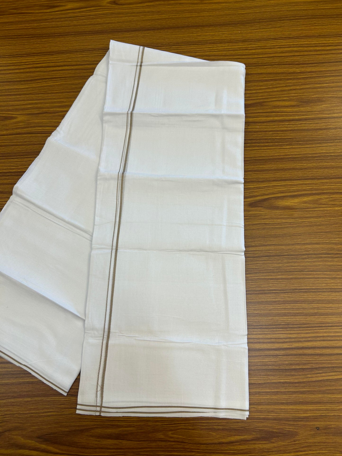 20% Discount!! New!! KaithariKada Balaramapuram 100% Cotton Pure White Double Mundu / Dhoti - (100x80)s - 0.25 inch Mustard Kara  - 89 KK5363 VIN