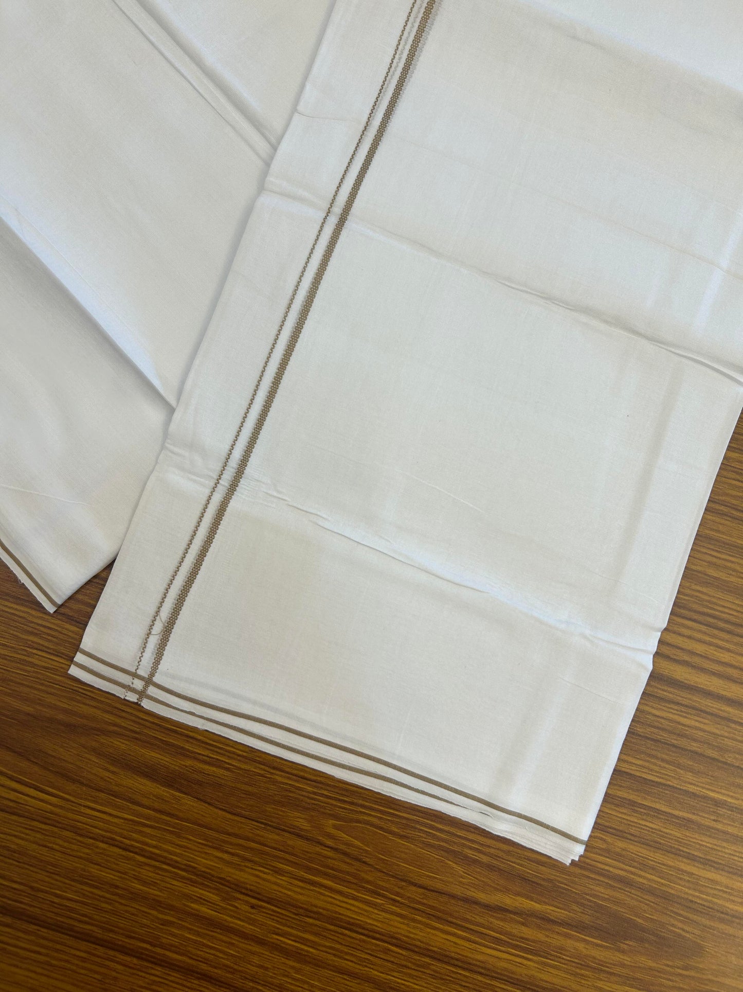 20% Discount!! New!! KaithariKada Balaramapuram 100% Cotton Pure White Double Mundu / Dhoti - (100x80)s - 0.25 inch Mustard Kara  - 89 KK5363 VIN