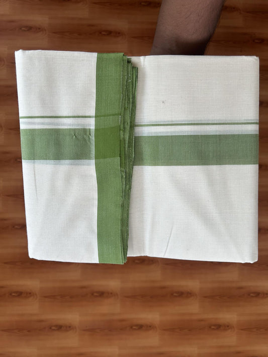 25% Discount! KaithariKada Handloom Millpaav - Kerala Handloom - Cotton Double Mundu/Dhoti Off white (Unbleached) - 80x90 - 1.25 inch Parrot Green Mulloth Kara 3.60 meter (8 Muzham) - 18 KK5383 RAM