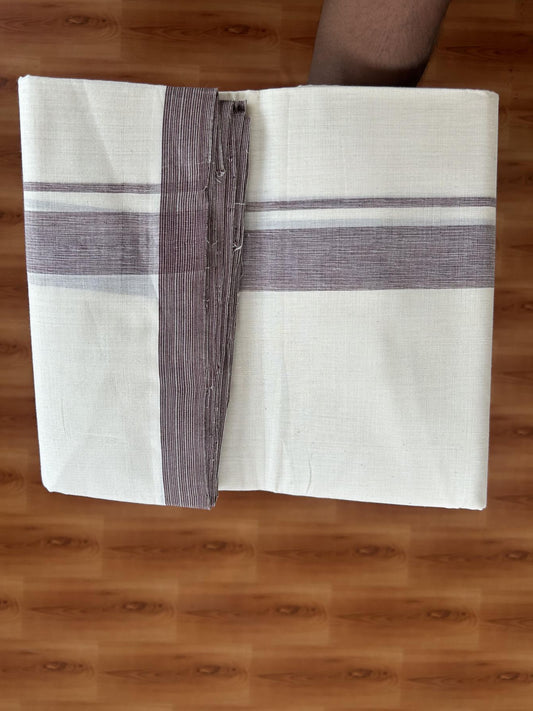 25% Discount! KaithariKada Handloom Millpaav - Kerala Handloom - Cotton Double Mundu/Dhoti Off white (Unbleached) - 80x90 - 1.25 inch Light Lavander & Black Shaded Stripes Kara 3.80 meter (8 Muzham) - 33 KK5383 RAM