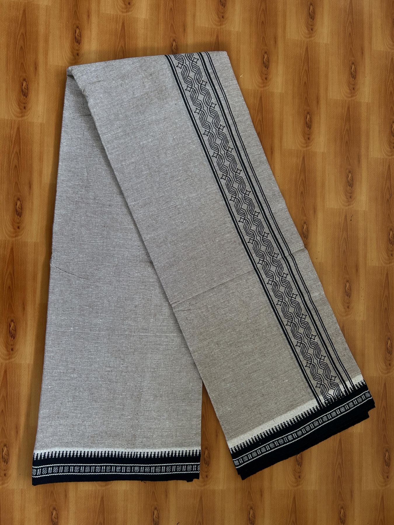 Kaitharikada - Single Kaily / Lungi -Mixed Cotton - 40s twisted - 2 inch Navy Blue Design Printed Kuppadam Kara With Light Brown Colour Body (2 meter / 4 muzham) - 11 KK8056 AST