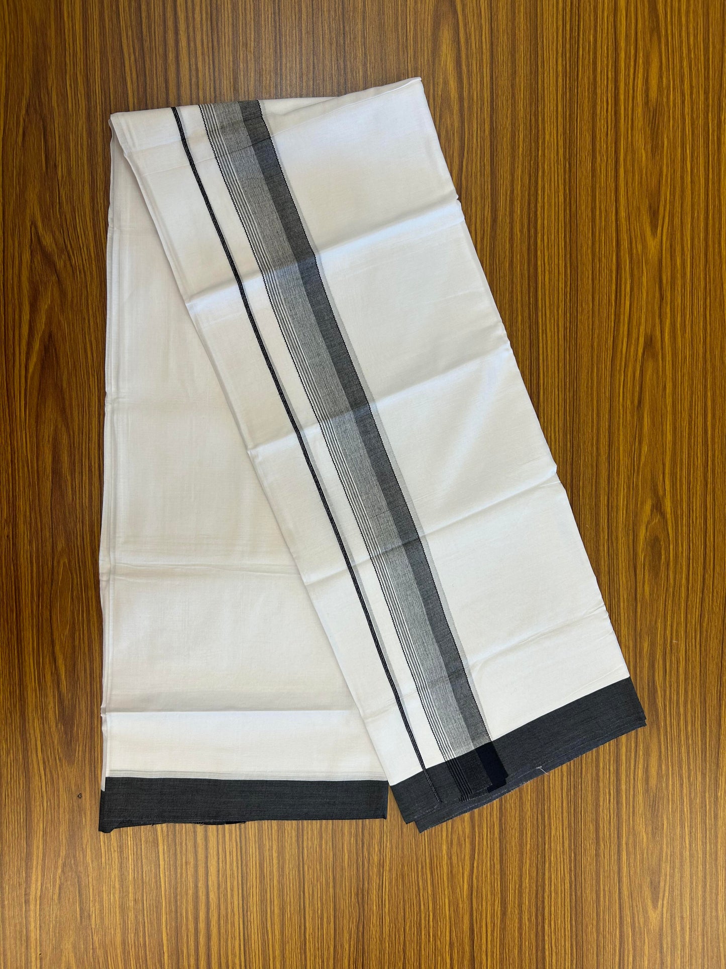 20% Discount ! KaithariKada Balaramapuram 100% Cotton Pure white Double Mundu/Dhoti - 100x80 - 1.75 inch Black Shaded Kara 4 M (8.5 muzham) - 61 KK5363 VIN