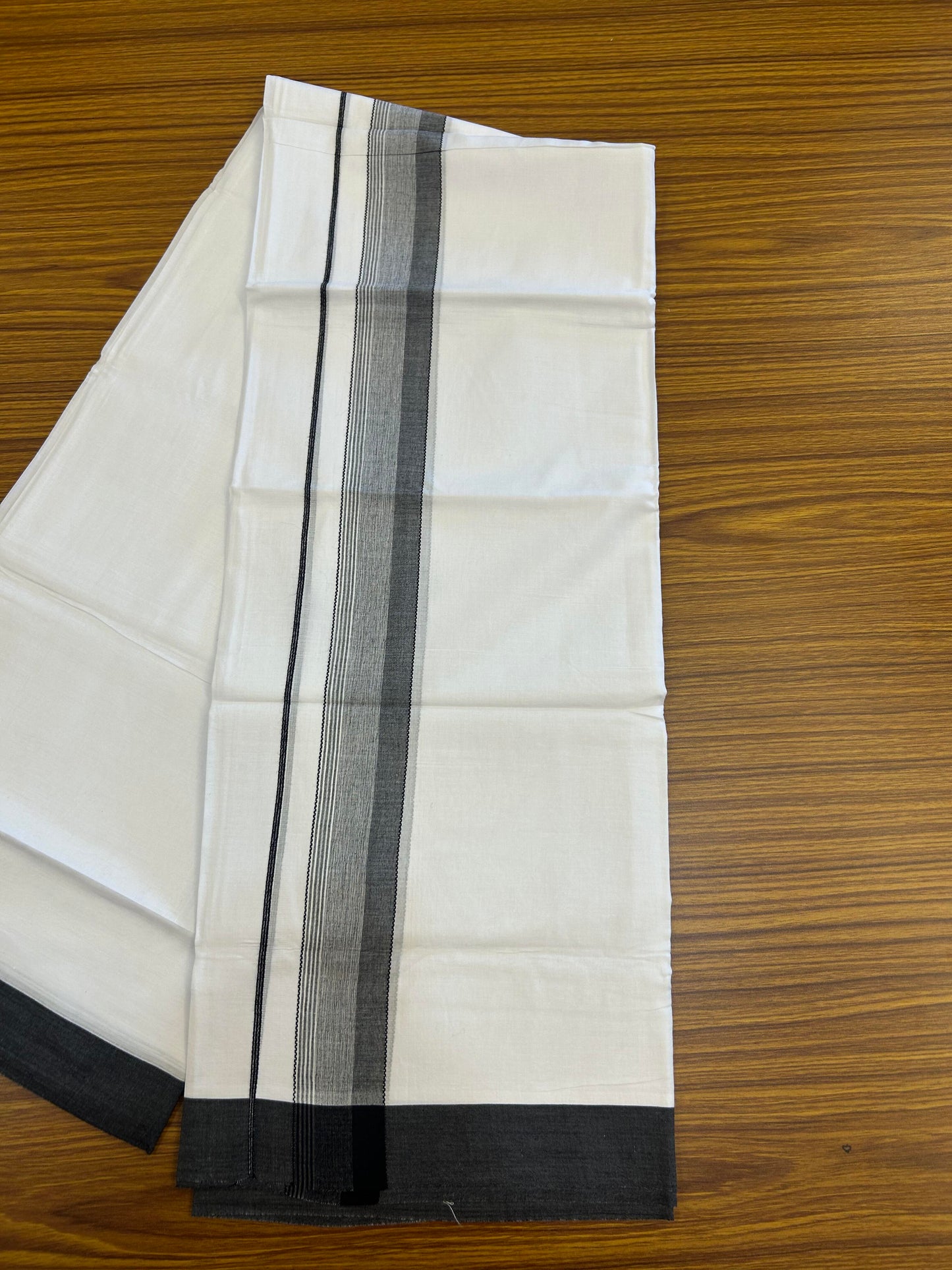 20% Discount ! KaithariKada Balaramapuram 100% Cotton Pure white Double Mundu/Dhoti - 100x80 - 1.75 inch Black Shaded Kara 4 M (8.5 muzham) - 61 KK5363 VIN