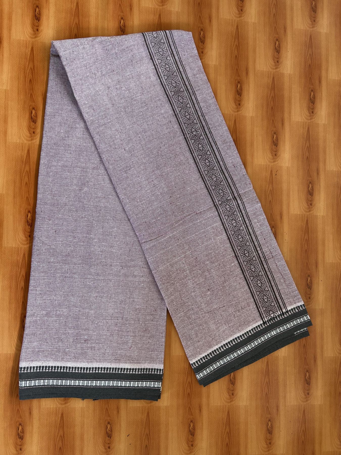 Kaitharikada - Single Kaily / Lungi -Mixed Cotton - 40s twisted - 2 inch Ash Black Design Printed Kuppadam Kara With Greyish Purple Colour Body (2 meter / 4 muzham) - 12 KK8056 AST