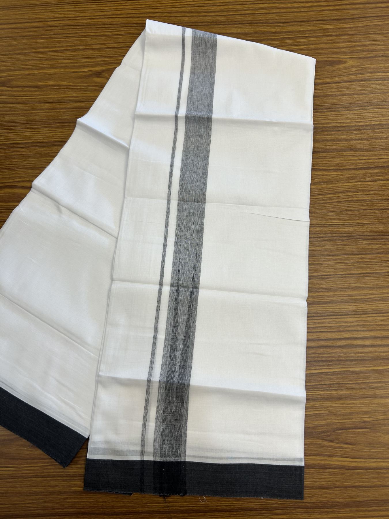 20% Discount! KaithariKada Balaramapuram 100% Cotton Double Pure white Mundu/Dhoti- 100X80 - 1.25 inch Puliyilakkara Black Chutty kara - 4 mtr ( 8.5 muzham) - 4 KK5341 VIN