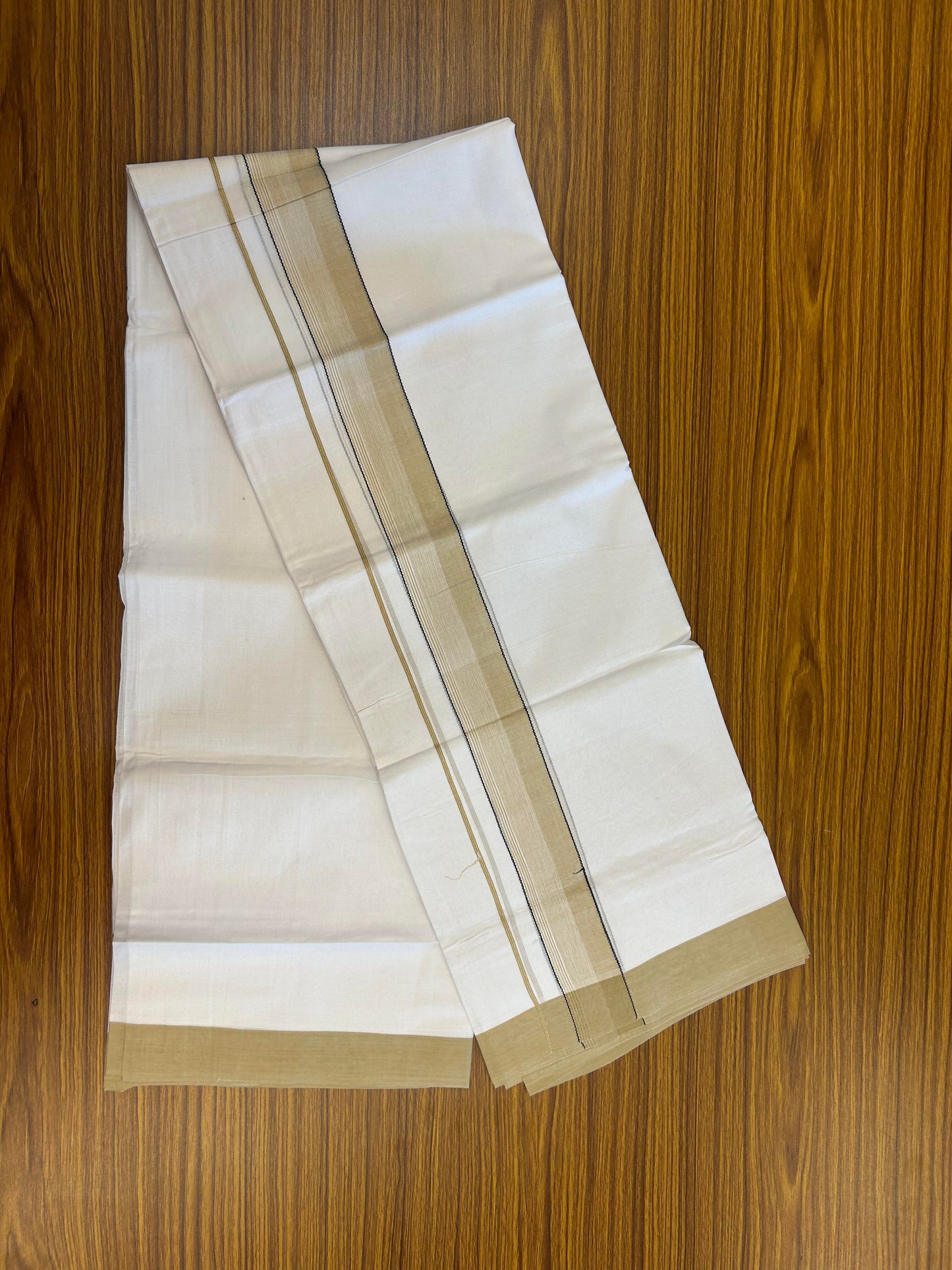 20% Discount ! KaithariKada Balaramapuram 100% Cotton Pure white Double Mundu/Dhoti - 100x80 - 1.75 inch Old Yellow & Black Shaded Kara 4 M (8.5 muzham) - 58 KK5363 VIN