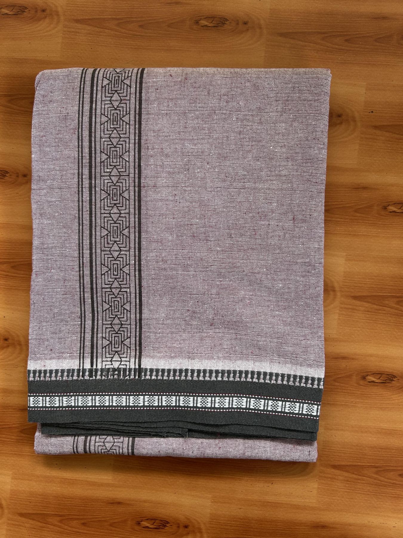 Kaitharikada - Single Kaily / Lungi -Mixed Cotton - 40s twisted - 2 inch Ash Black Design Printed Kuppadam Kara With Greyish Purple Colour Body (2 meter / 4 muzham) - 12 KK8056 AST