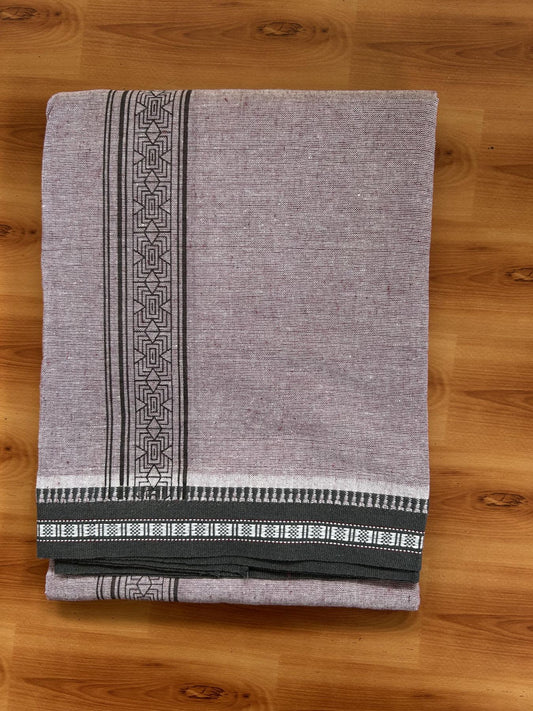 Kaitharikada - Single Kaily / Lungi -Mixed Cotton - 40s twisted - 2 inch Ash Black Design Printed Kuppadam Kara With Greyish Purple Colour Body (2 meter / 4 muzham) - 12 KK8056 AST