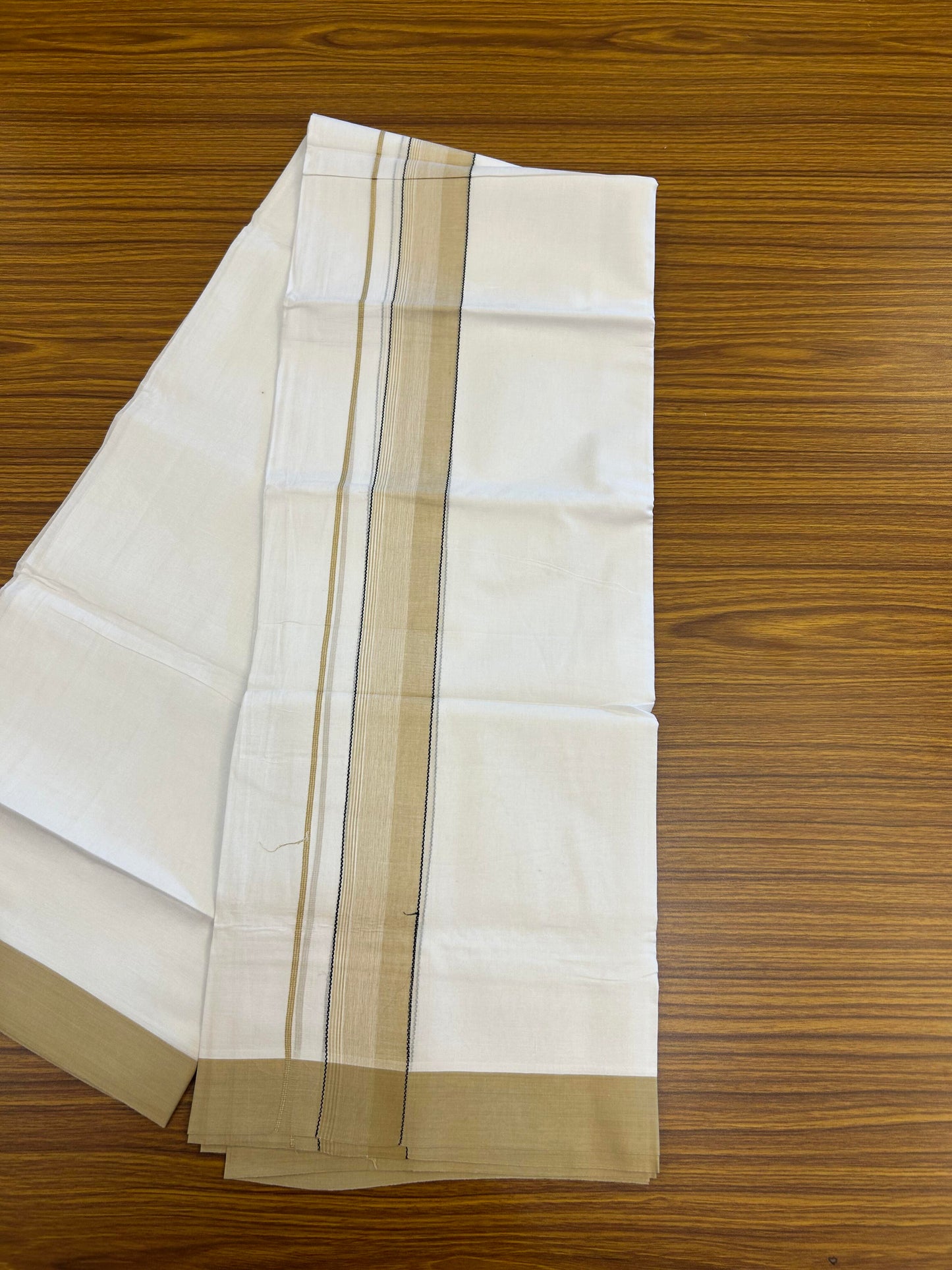 20% Discount ! KaithariKada Balaramapuram 100% Cotton Pure white Double Mundu/Dhoti - 100x80 - 1.75 inch Old Yellow & Black Shaded Kara 4 M (8.5 muzham) - 58 KK5363 VIN