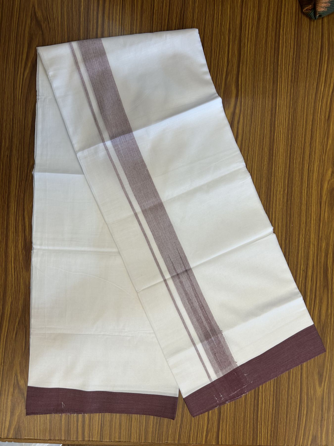 20% Discount! KaithariKada Balaramapuram 100% Cotton Double Pure white Mundu/Dhoti- 100X80 - 1.25 inch Puliyilakkara Maroon Chutty kara - 4 mtr ( 8.5 muzham) - 5 KK5341 VIN