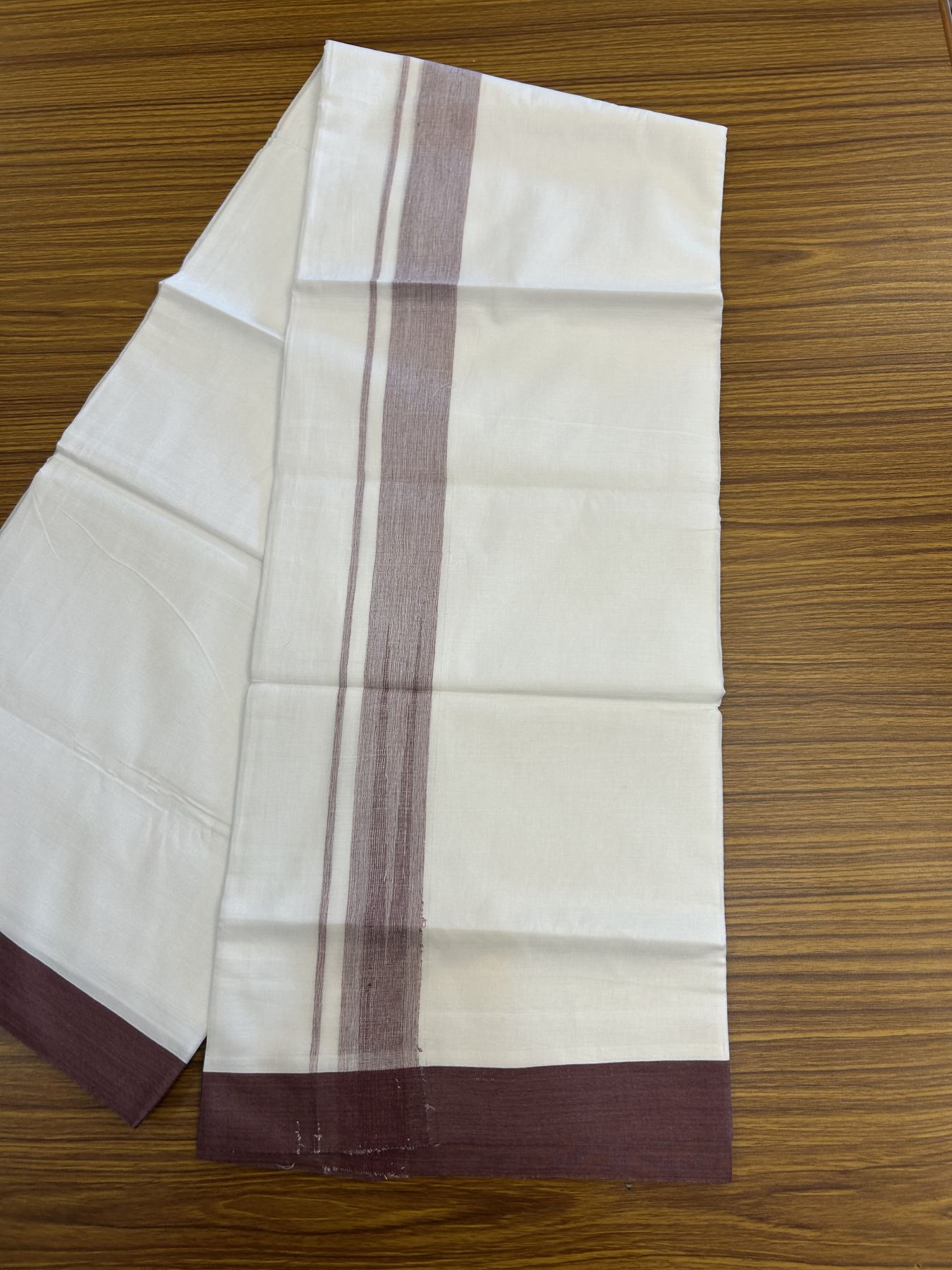 20% Discount! KaithariKada Balaramapuram 100% Cotton Double Pure white Mundu/Dhoti- 100X80 - 1.25 inch Puliyilakkara Maroon Chutty kara - 4 mtr ( 8.5 muzham) - 5 KK5341 VIN