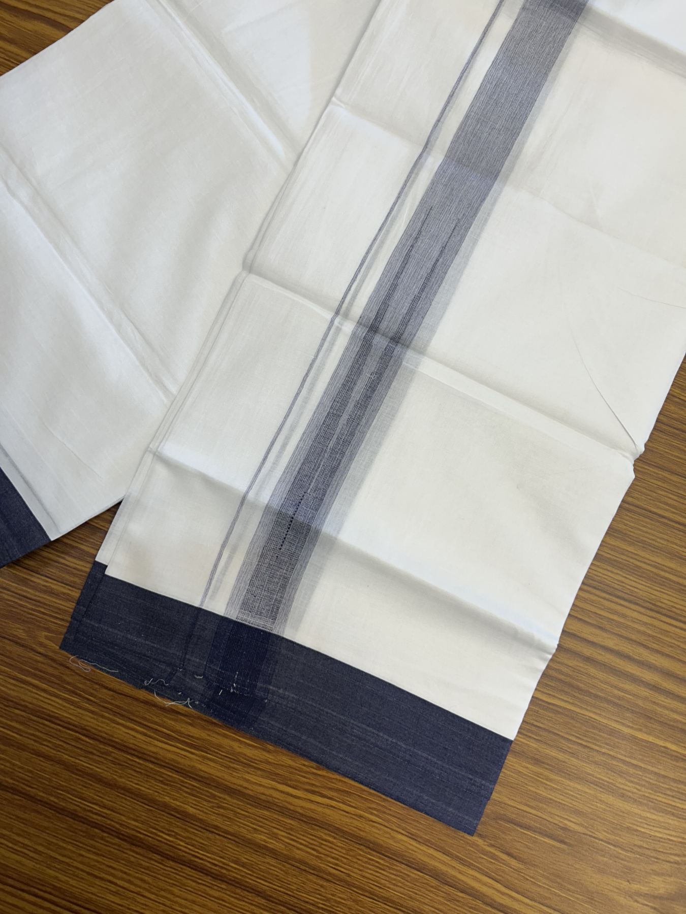 20% Discount! KaithariKada Balaramapuram 100% Cotton Double Pure white Mundu/Dhoti- 100X80 - 1.25 inch Puliyilakkara Navy Blue Chutty kara - 4 mtr ( 8.5 muzham) - 6 KK5341 VIN