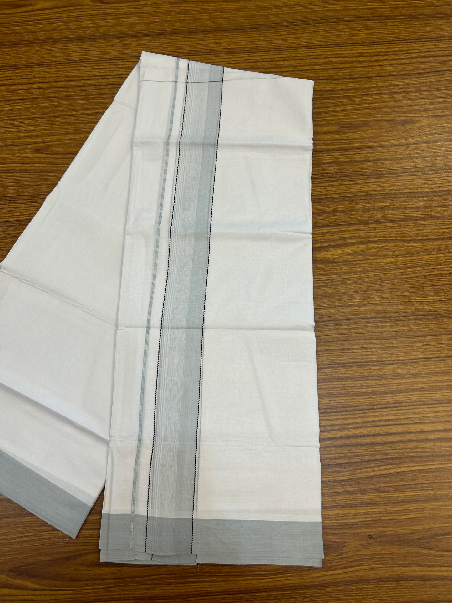 20% Discount ! KaithariKada Balaramapuram 100% Cotton Pure white Double Mundu/Dhoti - 100x80 - 1.75 inch Light Grey & Black Shaded Kara 4 M (8.5 muzham) - 57 KK5363 VIN