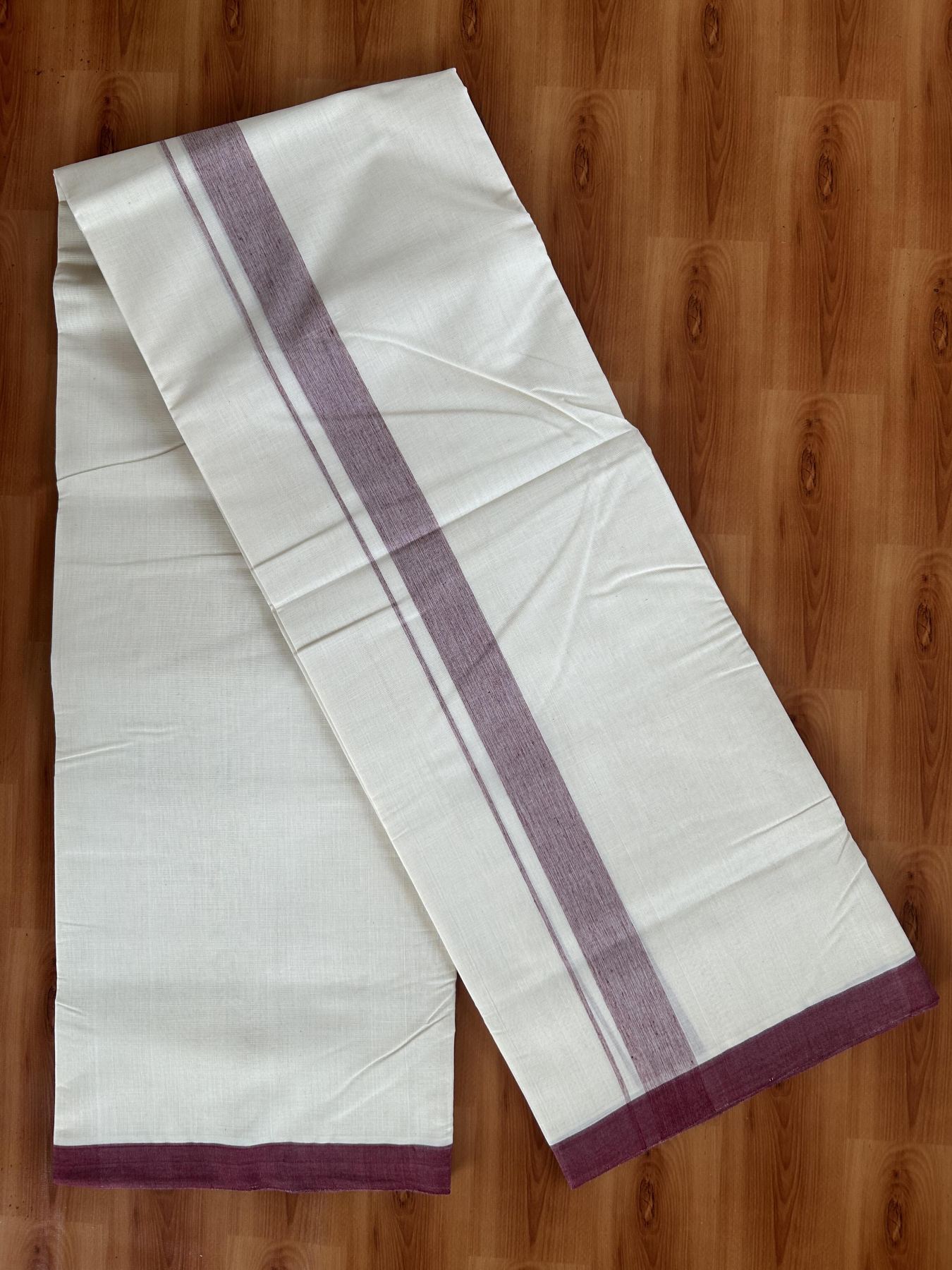 25% Discount! KaithariKada Handloom Millpaav - Kerala Handloom - Cotton Double Mundu/Dhoti Off white (Unbleached) - 80x90 - 1.25 inch Maroon Shaded Kara 3.80 meter (8 Muzham) - 30 KK5383 RAM