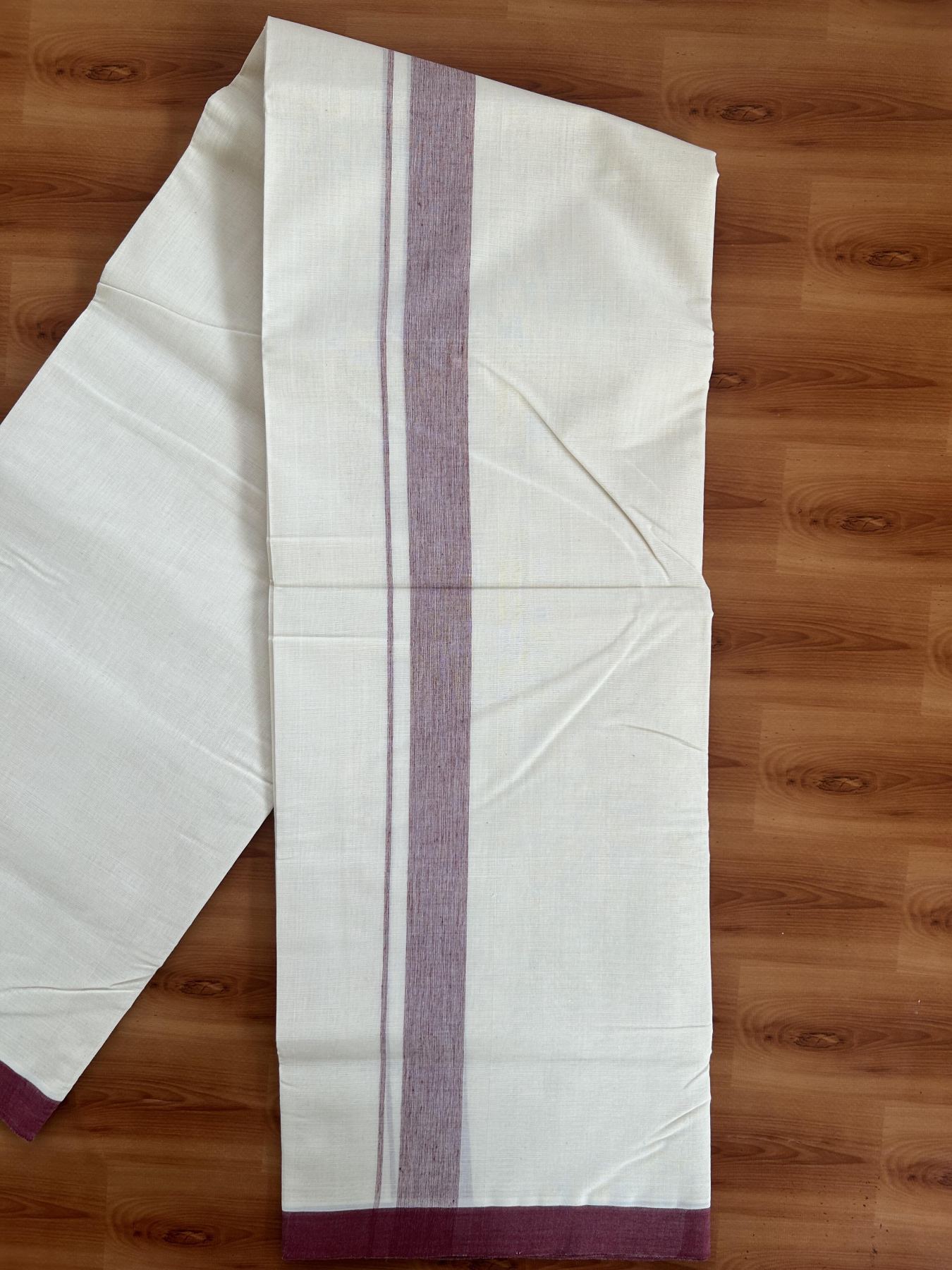 25% Discount! KaithariKada Handloom Millpaav - Kerala Handloom - Cotton Double Mundu/Dhoti Off white (Unbleached) - 80x90 - 1.25 inch Maroon Shaded Kara 3.80 meter (8 Muzham) - 30 KK5383 RAM