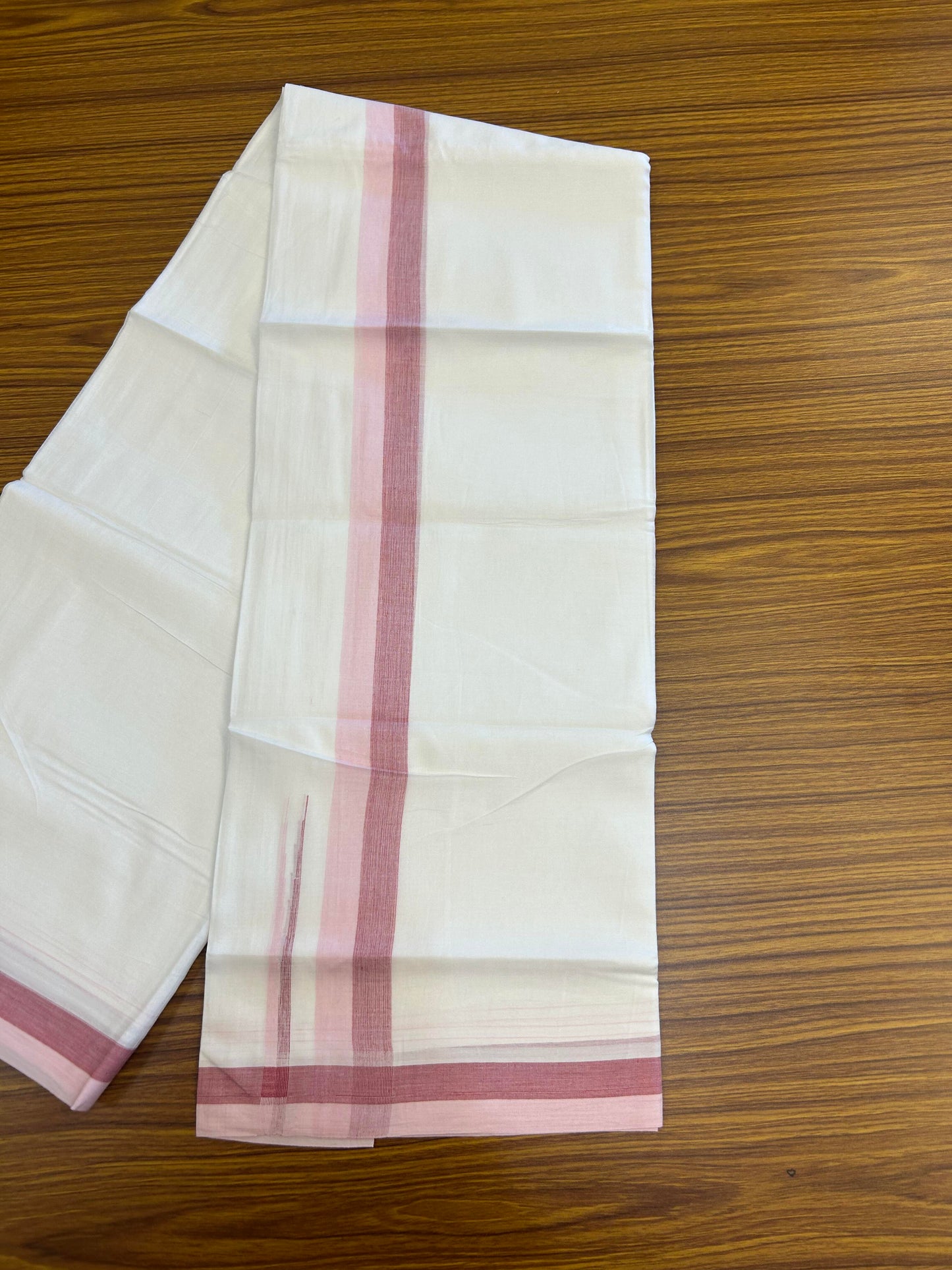 20% Discount ! KaithariKada Balaramapuram 100% Cotton Pure white Double Mundu/Dhoti - 100x80 - 1.75 inch Baby Pink & Dusty Rose chutty 4 M (8.5 muzham) - 54 KK5363 VIN