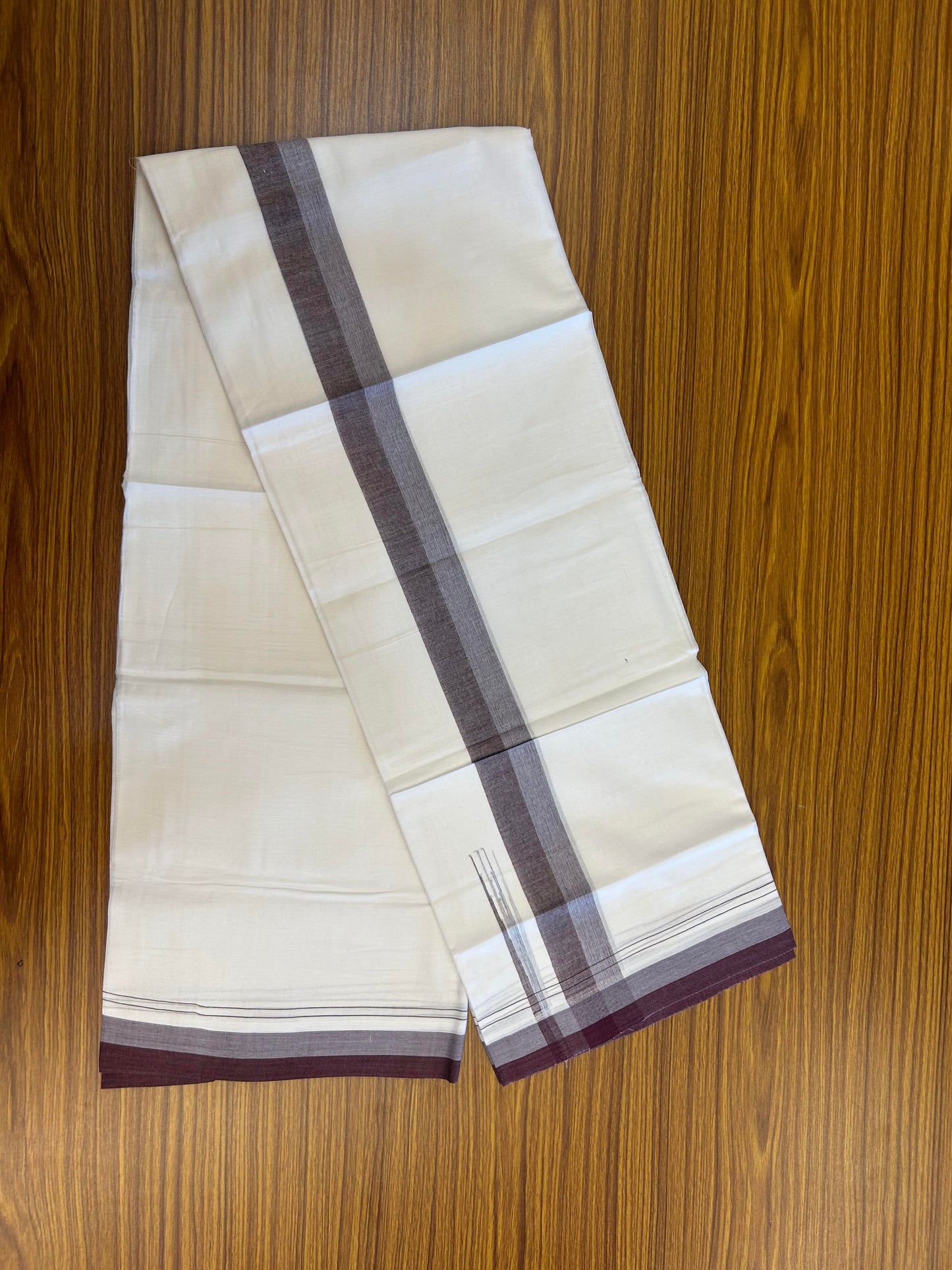 20% Discount ! KaithariKada Balaramapuram 100% Cotton Pure white Double Mundu/Dhoti - 100x80 - 1.75 inch Light Blue & Pale Lavander chutty 4 M (8.5 muzham) - 53 KK5363 VIN