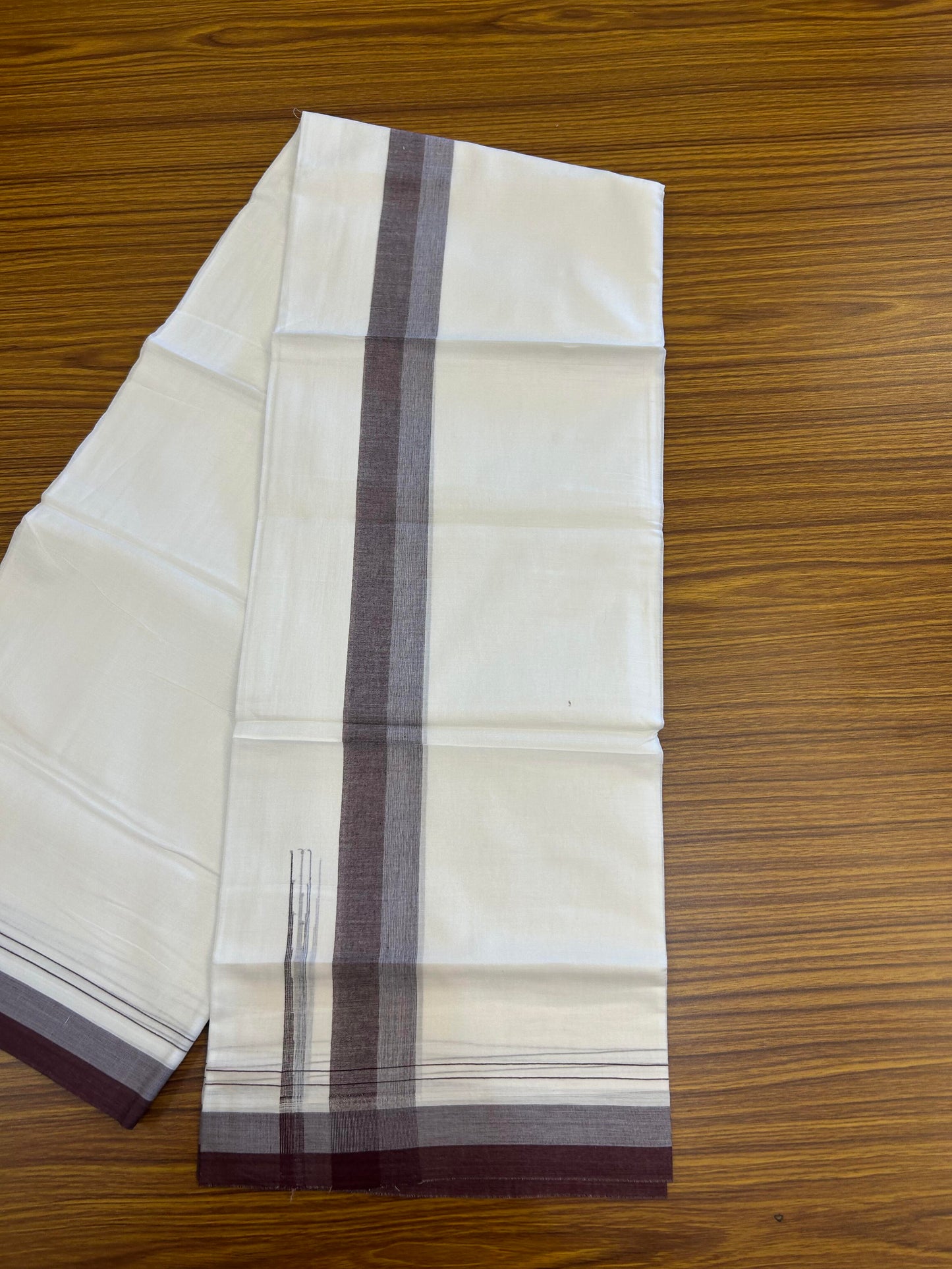 20% Discount ! KaithariKada Balaramapuram 100% Cotton Pure white Double Mundu/Dhoti - 100x80 - 1.75 inch Light Blue & Pale Lavander chutty 4 M (8.5 muzham) - 53 KK5363 VIN