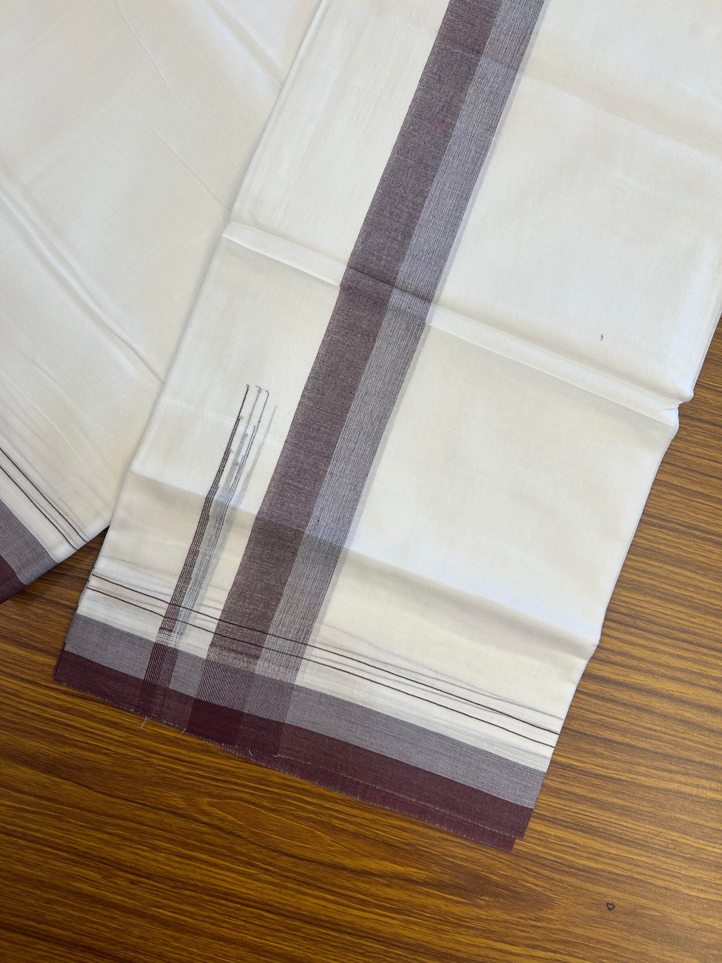 20% Discount ! KaithariKada Balaramapuram 100% Cotton Pure white Double Mundu/Dhoti - 100x80 - 1.75 inch Light Blue & Pale Lavander chutty 4 M (8.5 muzham) - 53 KK5363 VIN