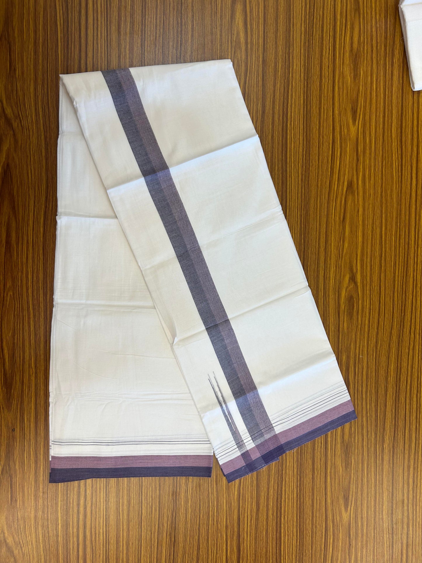 20% Discount ! KaithariKada Balaramapuram 100% Cotton Pure white Double Mundu/Dhoti - 100x80 - 1.75 inch Pink & Blue chutty 4 M (8.5 muzham) - 51 KK5363 VIN