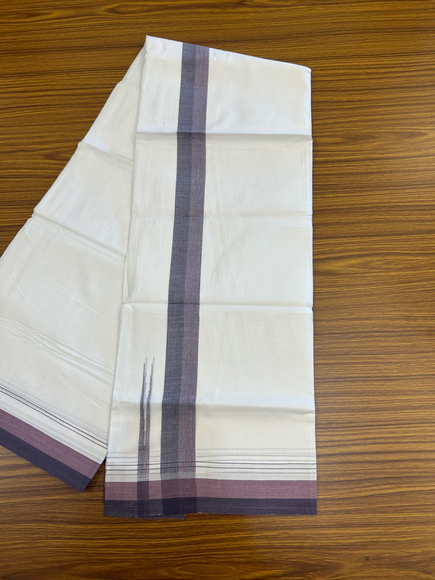 20% Discount ! KaithariKada Balaramapuram 100% Cotton Pure white Double Mundu/Dhoti - 100x80 - 1.75 inch Pink & Blue chutty 4 M (8.5 muzham) - 51 KK5363 VIN