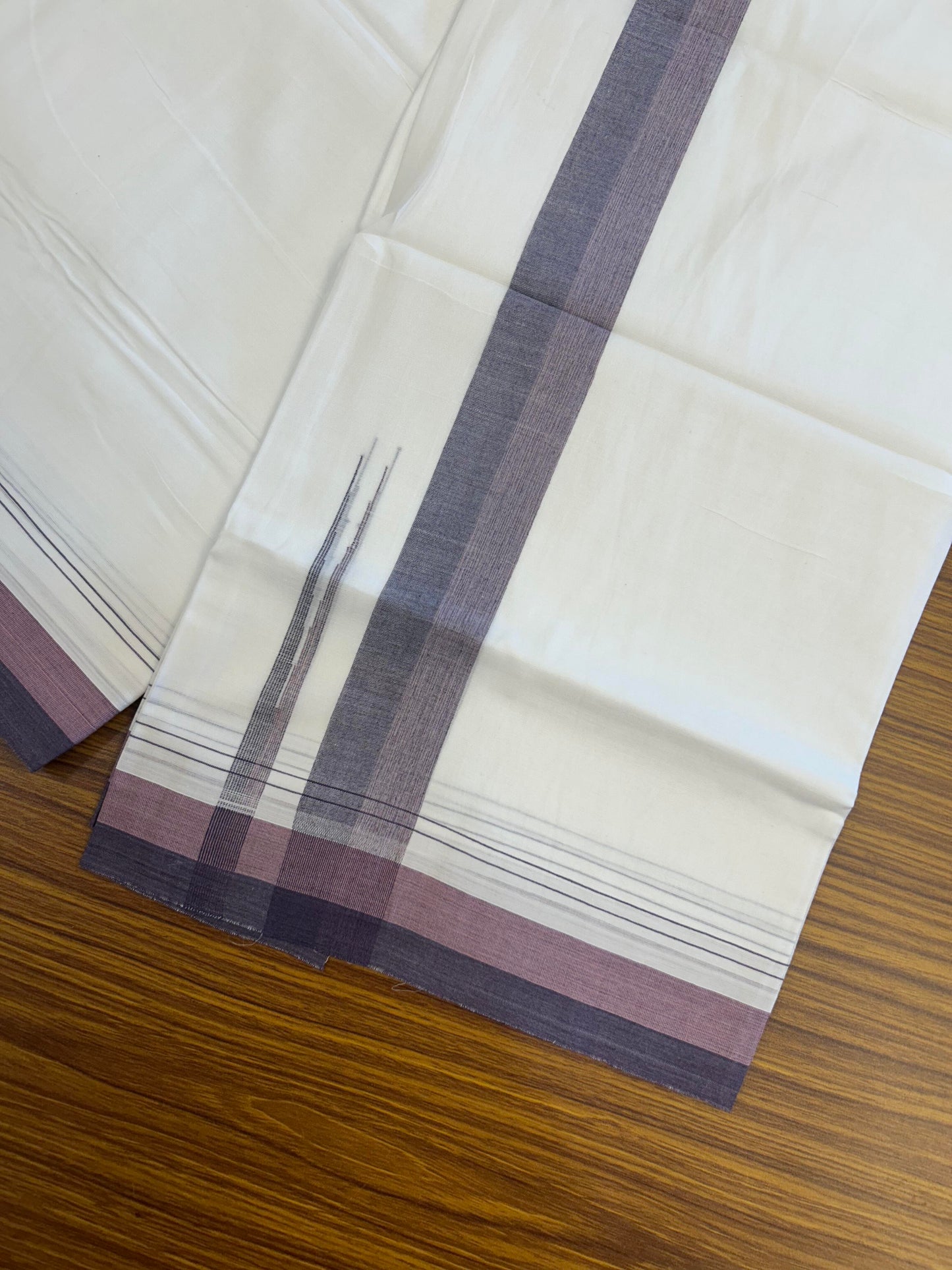 20% Discount ! KaithariKada Balaramapuram 100% Cotton Pure white Double Mundu/Dhoti - 100x80 - 1.75 inch Pink & Blue chutty 4 M (8.5 muzham) - 51 KK5363 VIN