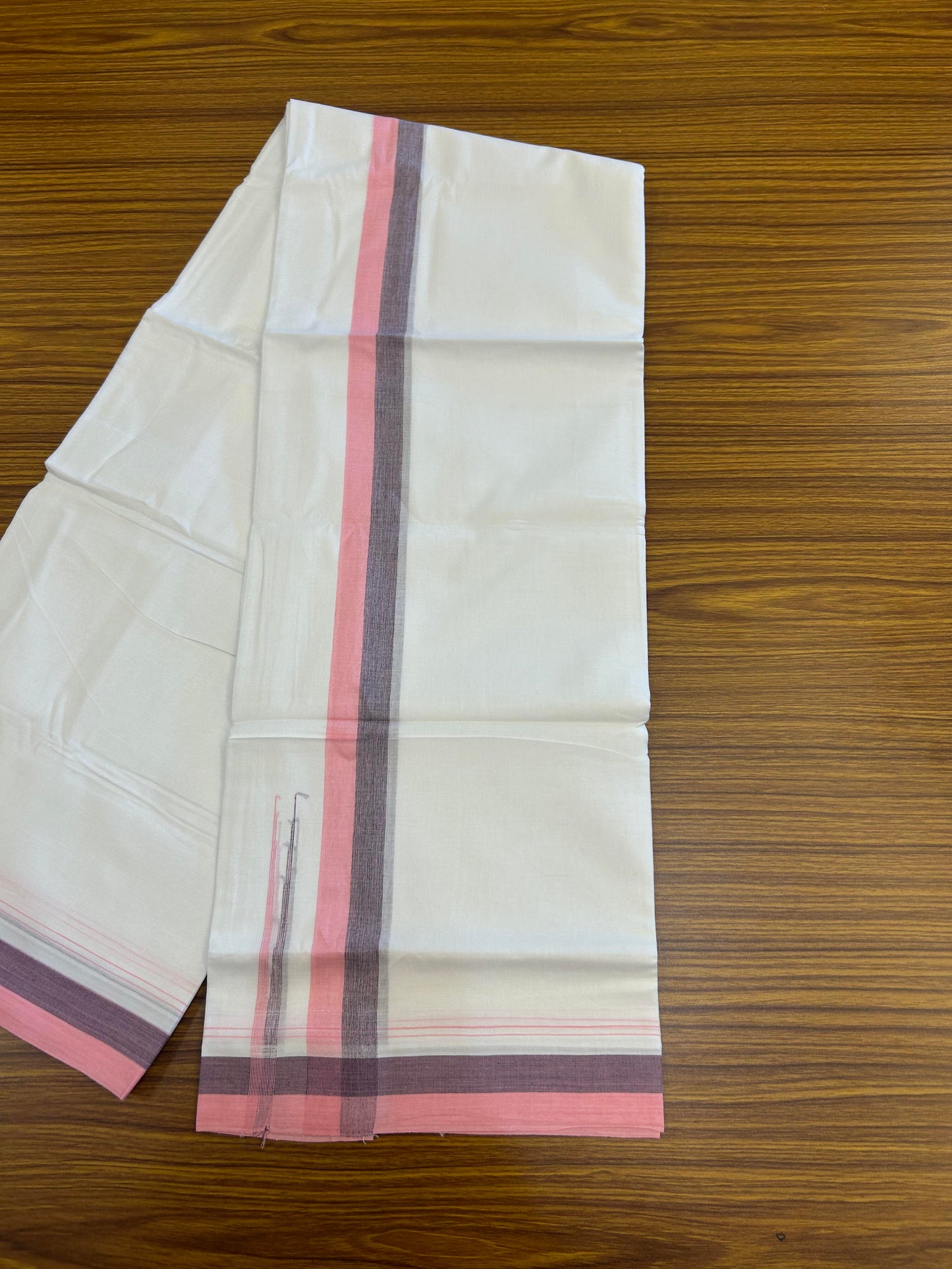 20% Discount ! KaithariKada Balaramapuram 100% Cotton Pure white Double Mundu/Dhoti - 100x80 - 1.75 inch Pink & Blue chutty 4 M (8.5 muzham) - 56 KK5363 VIN