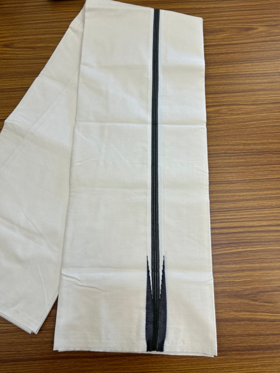 20% Discount ! KaithariKada Balaramapuram 100%  Cotton Single Off White - (Unbleached) Mundu/Dhoti-100X100- 1 Inch  Puliyilakkara Black & Olive Green Chutty Kara (2 meter / 4 muzham)- 11 KK5303 ASH