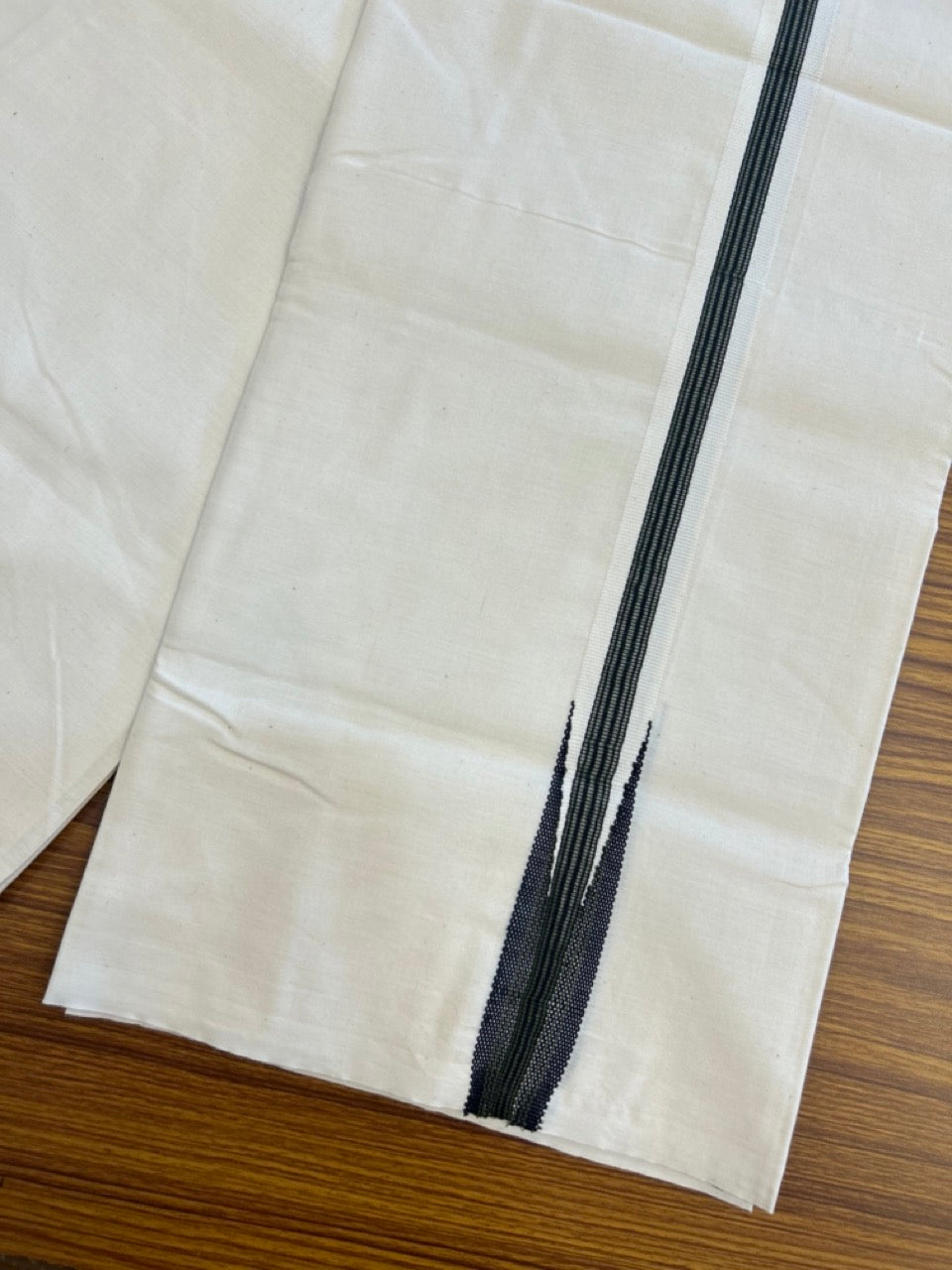 20% Discount ! KaithariKada Balaramapuram 100%  Cotton Single Off White - (Unbleached) Mundu/Dhoti-100X100- 1 Inch  Puliyilakkara Black & Olive Green Chutty Kara (2 meter / 4 muzham)- 11 KK5303 ASH