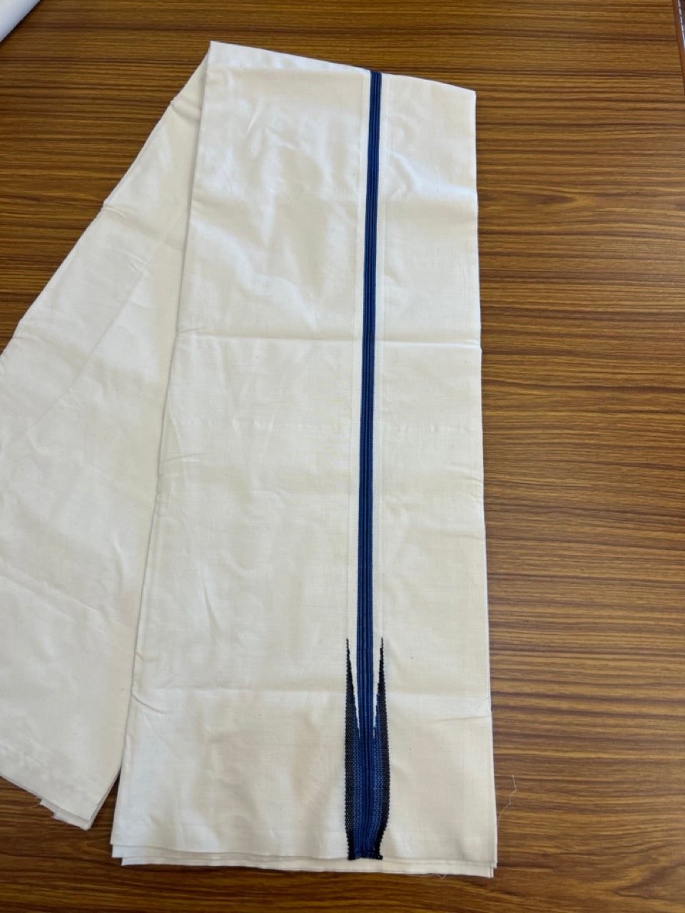 20% Discount ! KaithariKada Balaramapuram 100%  Cotton Single Off White - (Unbleached) Mundu/Dhoti-100X100- 1 Inch  Puliyilakkara Black & Blue Chutty Kara (2 meter / 4 muzham)- 10 KK5303 ASH