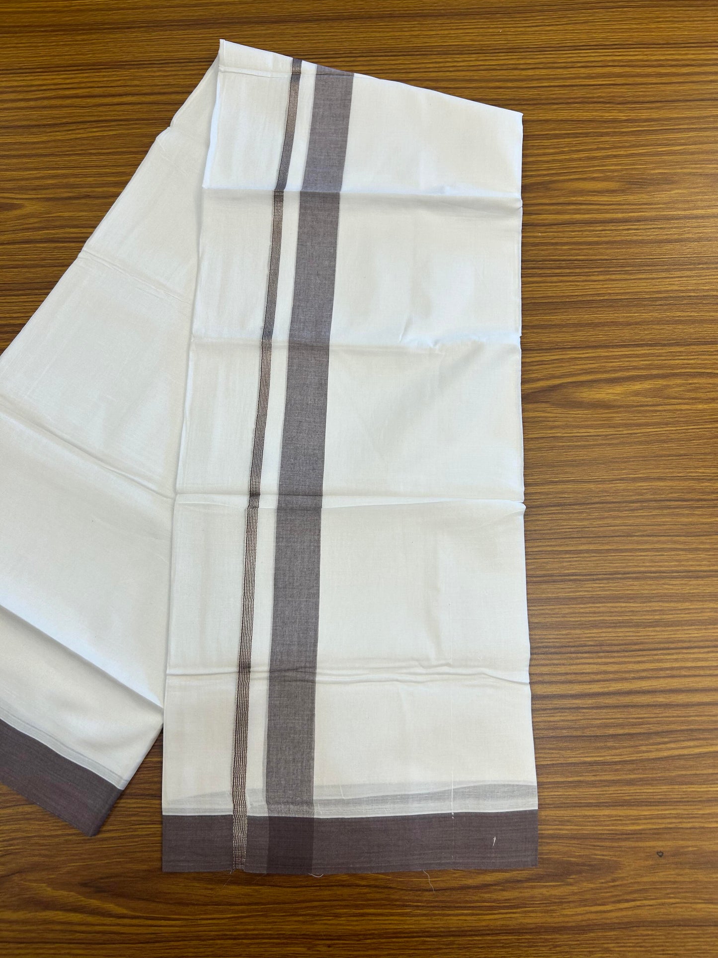 20% Discount ! KaithariKada Balaramapuram 100% Cotton Pure white Double Mundu/Dhoti - 100x80 - 1.5 inch Silver Kasav & Purple Ash Shaded Kara 4 M (8.5 muzham) - 68 KK5363 VIN