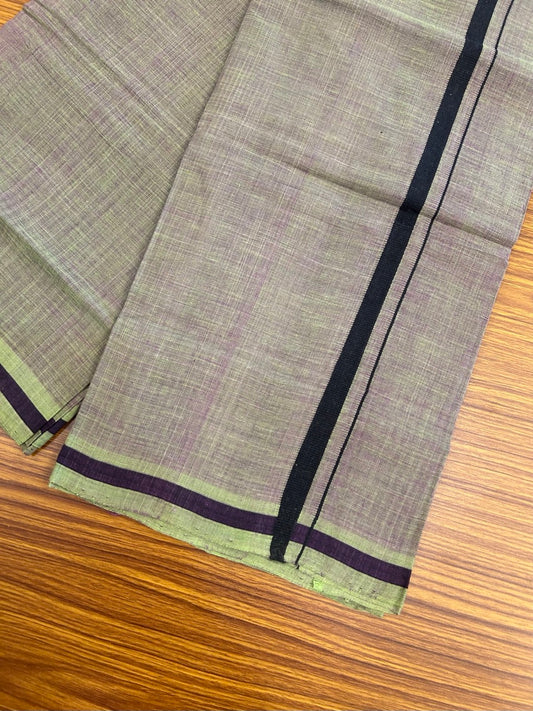 Handloom Single Hallmarked - 10% Discount !! KaithariKada 100% Pure Cotton - Mundu/Dhoti Purple & Parrot Green Body - 0.5 inch Black Kara- (2 meter / 4 muzham) - 44 KK8032 ELA