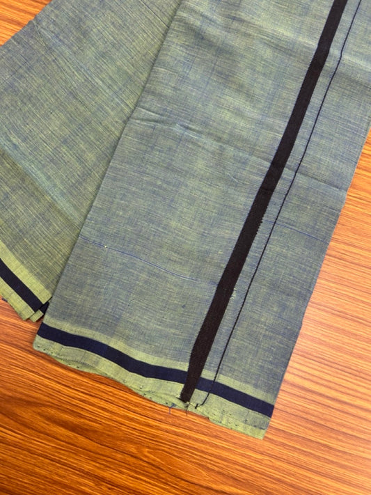 Handloom Single Hallmarked - 10% Discount !! KaithariKada 100% Pure Cotton - Mundu/Dhoti Blue Green Body - 0.5 inch Black Kara- (2 meter / 4 muzham) - 43 KK8032 ELA