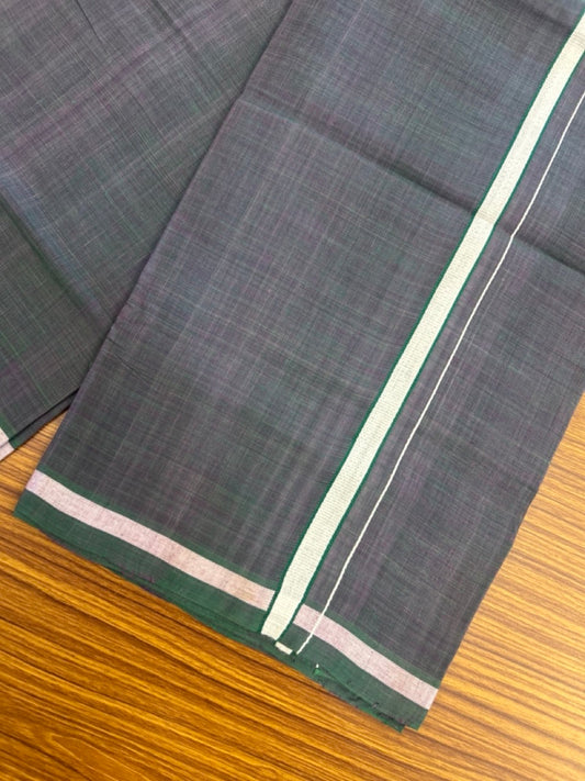 Handloom Single Hallmarked - 10% Discount !! KaithariKada 100% Pure Cotton - Mundu/Dhoti Purple Dark Green Body - 0.5 inch White Kara- (2 meter / 4 muzham) - 45 KK8032 ELA