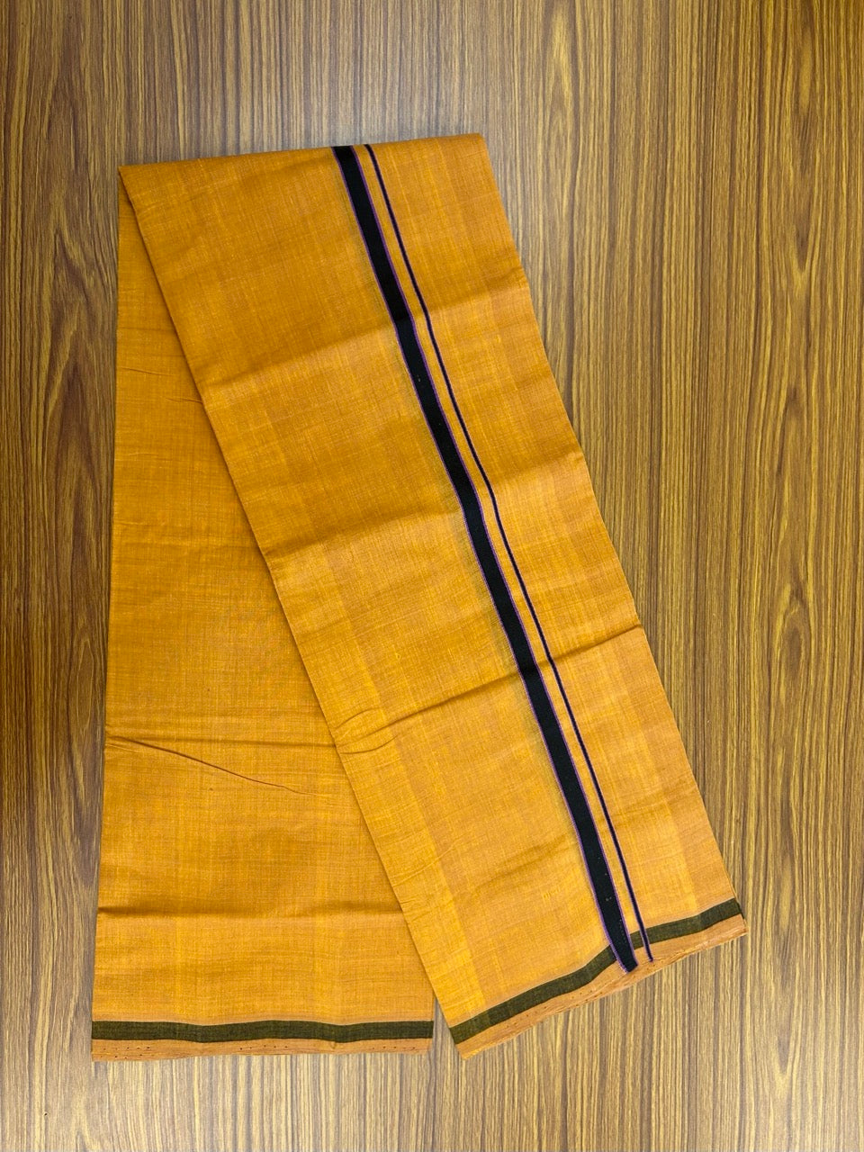 Handloom Single Hallmarked - 10% Discount !! KaithariKada 100% Pure Cotton - Mundu/Dhoti 0.5 inch Black & Violet Kara with Kavi colour Body - (2 meter / 4 muzham) - 27 KK8032 ELA