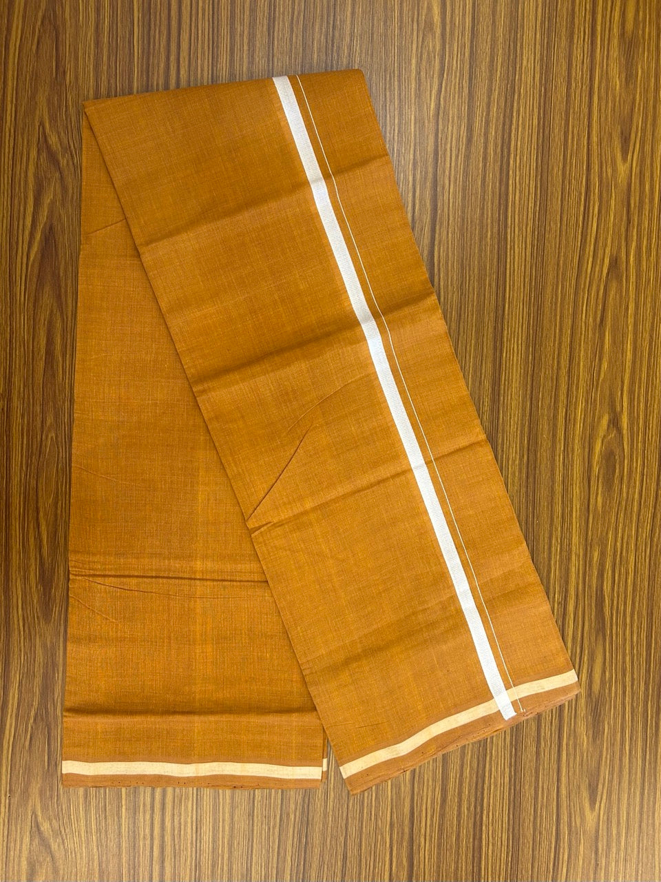 Handloom Single Hallmarked - 10% Discount !! KaithariKada 100% Pure Cotton - Mundu/Dhoti 0.5 inch White Kara with Kavi colour Body - (2 meter / 4 muzham) - 21 KK8032 ELA